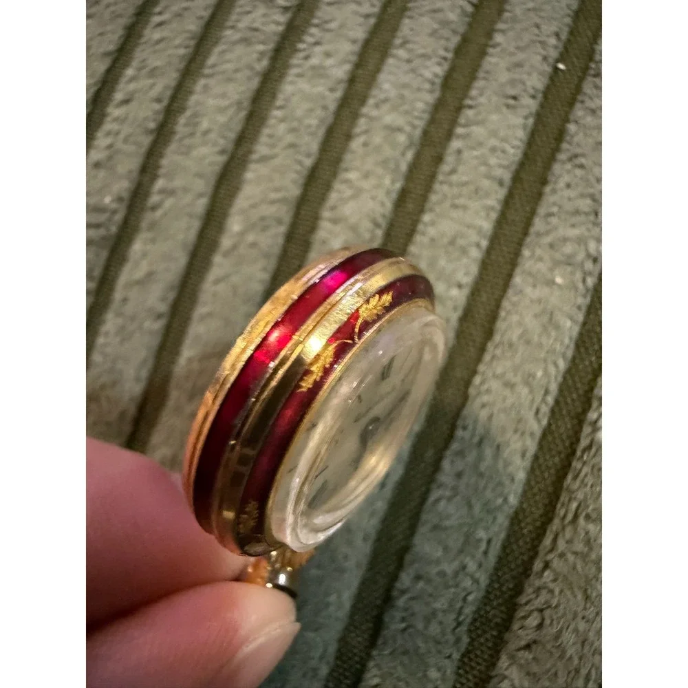 Vintage Andre Rivalle 17 Jewels Art‎ Deco Red Gold Tone Pendant Watch Working